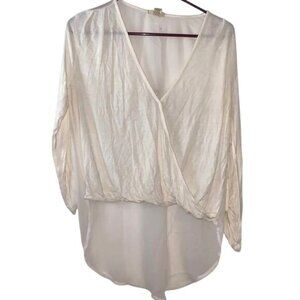 White Sheer Draped V-Neck Blouse By Timing Medium
